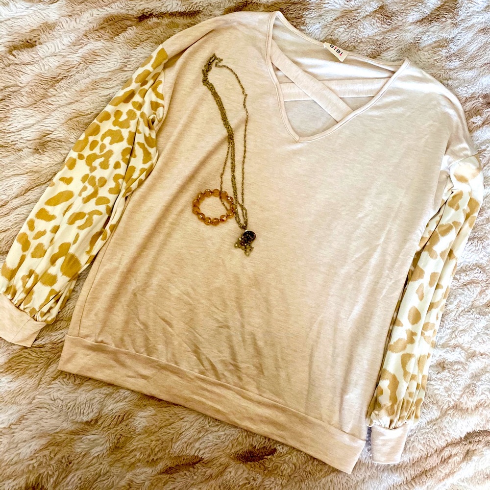 Cream Colored Leopard Print Long sleeve tee